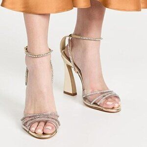 SCHUTZ "Rowenah" jewelled heels gold rhinestones sandals sz 11